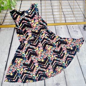 Xhilaration Women's Skater Mini Dress Floral Chevron Size Medium